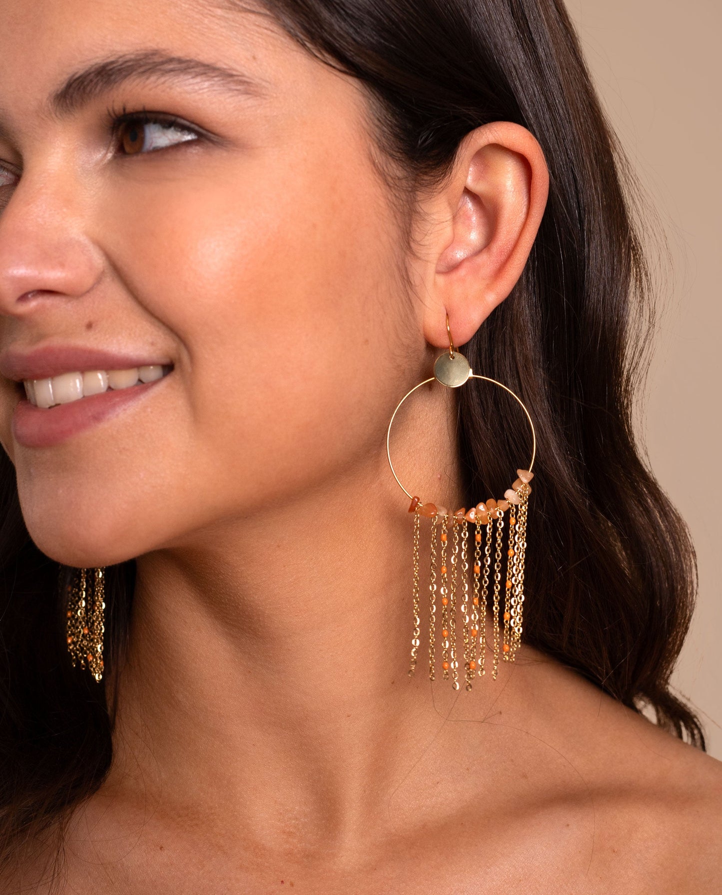 PENDIENTES SUN RED AVENTURINE · ACERO BAÑO ORO